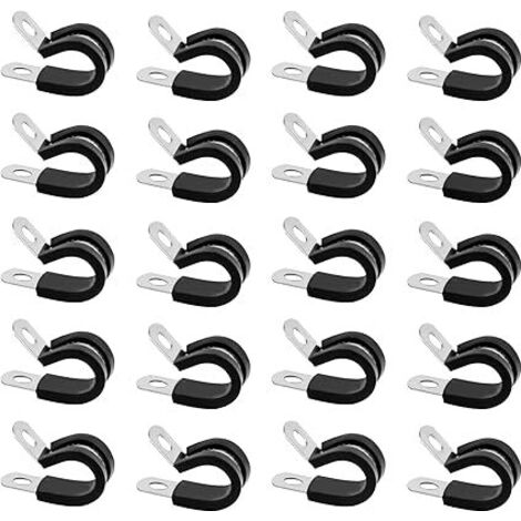 20 Pièces Collier de Serrage en P, 25mm Collier de Fixation de Tubes avec Insert en Caoutchouc, Colliers de Serrage en Acier Inoxydable, P-Clips de Serrages à Vis en Métal(25 mm)