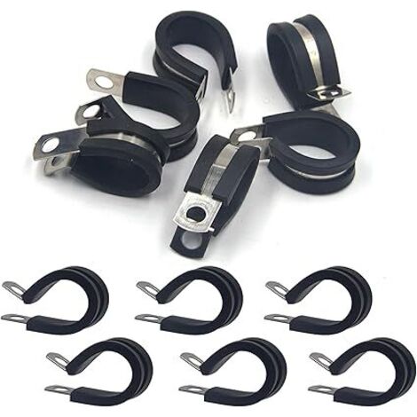 Lot de 12 colliers de serrage de 19 mm en acier inoxydable avec doublure en caoutchouc pour cordon, fil, tuyau, tube (1/5)