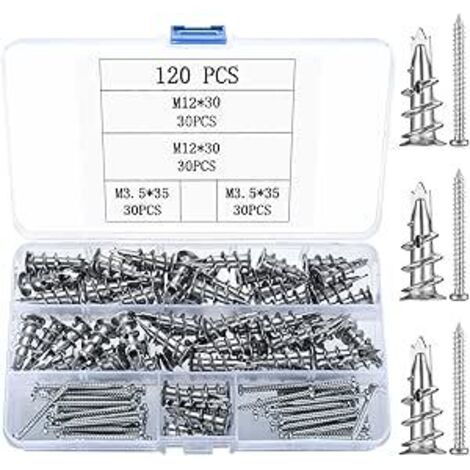 120 Pcs Vis et Chevilles Métal Platre: 60 Chevilles pour Plaques de Plâtre + 60 Vis Autoperceuses, Chevilles Auto-Foreuses en Métal avec Vis pour Fixation Béton, Plaques de Plâtre