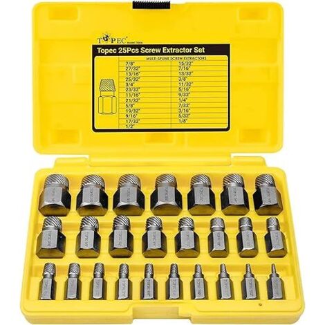 Lot de 25 extracteurs de vis à tête hexagonale multi-cannelures - Extracteur de boulons en acier à haute teneur en carbone - faciles à retirer