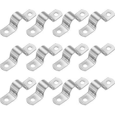 Collier rigide pour tuyau 14mm, 12 Pcs Attaches de Conduite en Acier Inoxydable 304 Support en U Épais à 2 Trous Collier pour Fixation de Tuyaux, Câbles et Fils (5/9")