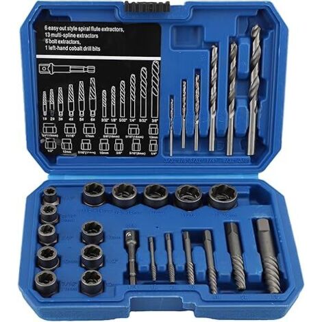 26 Pièces Extracteur de Vis Ecrou Antivol, Ensemble D'extracteurs de Vis, Acier Chromé avec Adaptateur Hexagona, Extracteur de Boulons Cassés pour Enlever Les Boulons, Écrous Et Vis