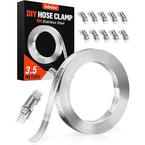 Colliers de Serrage, 3.5m DIY 304 Collier de Serrage Inox Bande Perforée en Métal Équipé de 10 Pièces Fixation, Réglable Collier Durite en Acier Inoxydable Convient Jardin Pour Piscine, Tuyaux