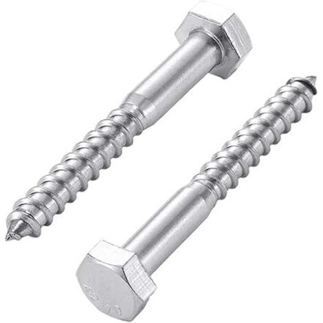 Mdingbao-Boulons à Six pans Hex Head Lag Screws 304 Stainless Steel Heavy Duty Wood Screws M6/M8 for TV Mounts Deck Boat Repair Large Lag Bolts, 10Pcs, Forte résistance à l’Usure(50mm,M6)
