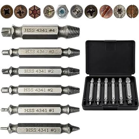 Kit Extracteurs De Vis Endommagées 6 Pièces HSS 4341 Avec Coffret, Extracteur De Vis Cassée Double Tête, Endommagé Vis Extracteurs Tourne À Gauche Pour Vis, Boulons Rouillés