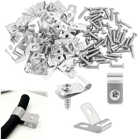 50 pièces de Pinces de Fixation pour Clôtures en Acier Inoxydable, Attaches Grillage Rigide avec Vis pour Fixation Murale Grillage Rigide sur Poteau, Pinces de Fixation pour Ø 4-5mm Câbles Tuyaux