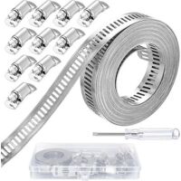 3,5 M Collier de Serrage Inox, Collier de Serrage Métallique, Collier Serrage Inox à Vis, Colliers de Serrage Réglable pour Fixation Tuyaux de Gaz Eau Voiture, Avec 10 Fermetures Attaches