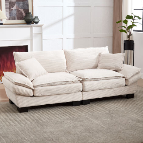 Un canapé deux places moderne et épuré, doté d'un matelas en plumes. Un seul oreiller suffit  confortable et spacieux, il convient parfaitement au salon, à la chambre ou au bureau. Beige. (1/5)