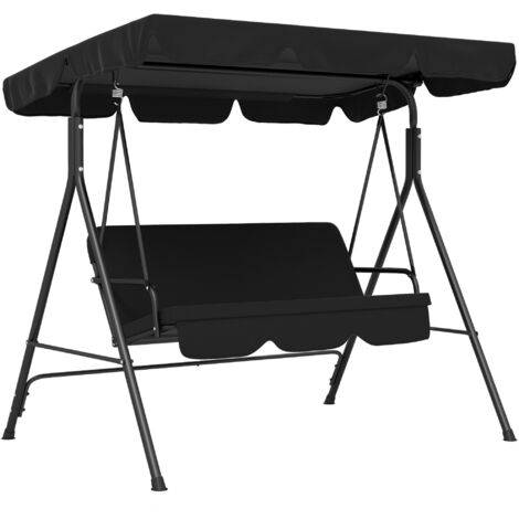 Balançoire Hollywood, balancelle de jardin 3 places avec auvent réglable, structure robuste en acier, noire, 172 x 110 x 153 cm pour jardin et terrasse (1/5)