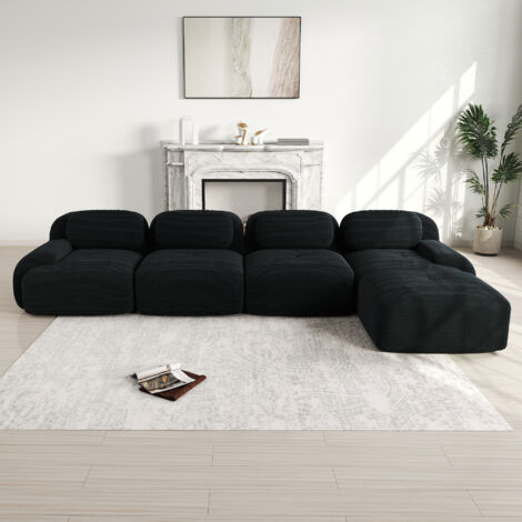 Canapé d'angle 4 places avec revêtement 32D haute élasticité, sans structure, antidérapant, avec méridienne, accoudoirs extra-larges, modulable, livré monté, idéal pour le bureau, le salon et le home (1/5)