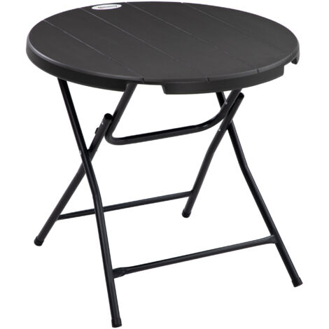 Jardin pour 4 personnes, sous-plateau Ø80 cm, Jardin Esstisch en Holzoptik, gris foncé, idéal pour balcon et terrasse (1/5)
