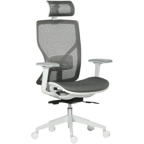 Chaise de bureau, chaise pivotante, chaise gaming avec appui-tête, tissu mesh, accoudoirs 3D, 3 hauteurs réglables, roulettes pivotantes à 360°, 67 x 65 x 120-128 cm, soutien lombaire, mousse, grise (1/5)