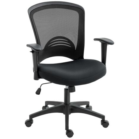 Chaise de bureau en maille, réglable, avec dossier en maille, sur roulettes, fonction inclinable, noire (1/5)