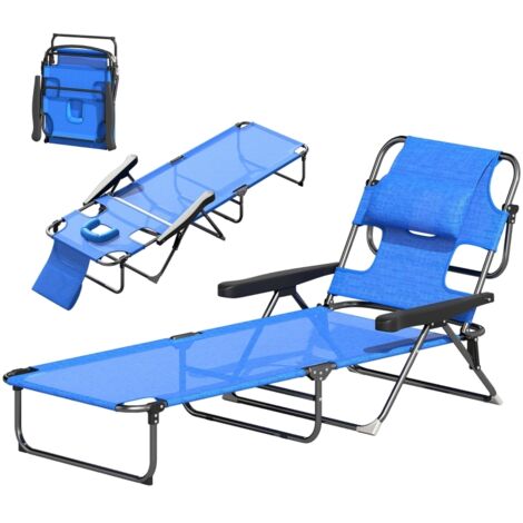Transat, chaise longue de jarden, chaise longue de détente, pliable, résistant aux entempéries, 194 cm x 72 cm x 31 cm, noir et bleu foncé (1/5)