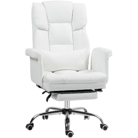 idéale pour le télétravail. Revêtement en similicuir blanc., réglable en hauteur, avec repose-pieds et fonction pivotante (1/5)