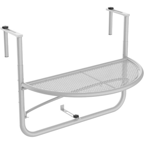 Balconhängetisch höhenverstellbar halbrund Gartentisch Ø30 cm für Terrasse Metall Weiß L60 x B45 x H50 cm