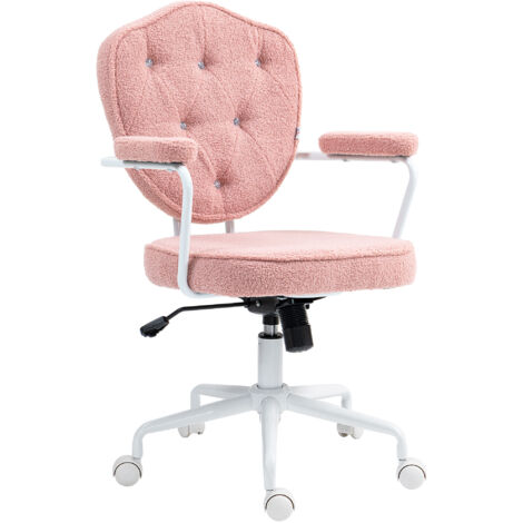 Chaise de bureau ergonomique à bascule, pour bureau à domicile, réglable en hauteur et pivotante, revêtement boutonné, en polaire douce et moelleuse, rose. (1/5)