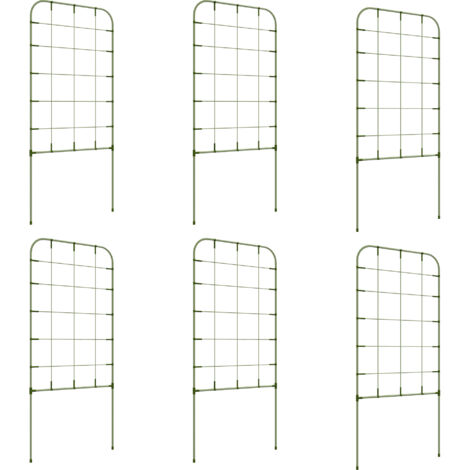 Ensemble de 6 supports et treillis en acier Outsunny pour plantes grimpantes, idéal pour les balcons, robuste et résistant aux intempéries, vert.