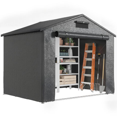 Abri de garage étanche 2,5 x 1,8 m avec porte zippée enroulable et fenêtre d'aération, gris foncé (1/5)