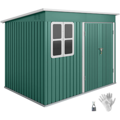 Abri métallique de rangement pour outils de jardin, avec fenêtre, porte large, dimensions 260 x 177 x 190 cm, vert (1/5)