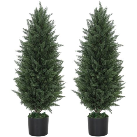 Deux cyprès artificiels, 831 feuilles, avec pots en ciment, résistants aux UV, plantes artificielles, 90 cm de haut, verts. (1/5)