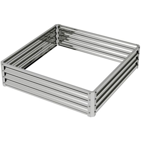 Jardinière surélevée, bac à fleurs, potager, jardinière à herbes aromatiques pour jardin, terrasse, balcon, acier, argenté, 120 x 120 x 30 cm