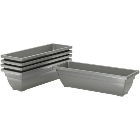 Ensemble de 5 pots de fleurs empilables en plastique, 59 x 21 x 16 cm, résistants aux intempéries, adaptés à une utilisation intérieure et extérieure, gris (1/5)