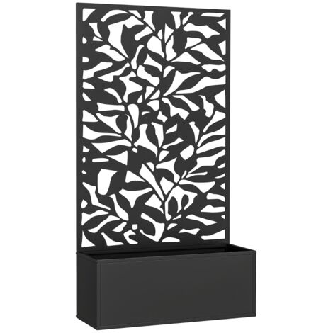 Jardinière surélevée avec brise-vue, treillis, métal, noir