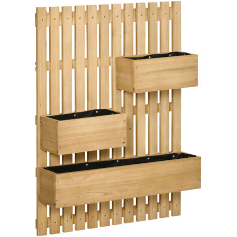 Jardinière avec treillis, bac surélevé mobile en bois massif, 60 x 16 x 80 cm, idéale pour terrasse et balcon, coloris naturel (1/5)