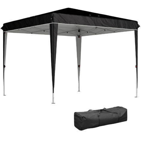 Un gazebo de 3 x 3 mètres pouvant accueillir de 6 à 9 personnes. Réglable en hauteur, il est doté de trous de drainage, est fabriqué en métal et recouvert de toile Oxford noire. (1/5)