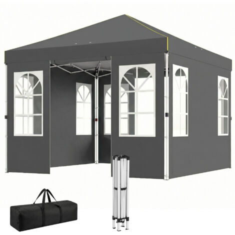 Tente pliante 3x3m, protection UPF50+, 4 panneaux latéraux amovibles, hauteur réglable et sac de transport, gris foncé (1/5)