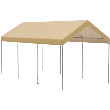 Auvent de jardin en acier et PE à hauteur réglable, adapté aux voitures de petite et moyenne taille, dimensions 600x295x265-310 cm, beige. (1/5)