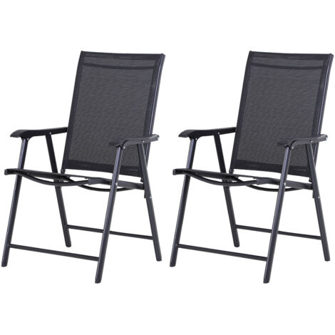 Chaises de camping, lot de 2, chaises pliantes avec accoudoirs, chaises de pêche en métal, noires, 58 x 64 x 94 cm, idéales pour une utilisation en extérieur et de loisirs. (1/5)