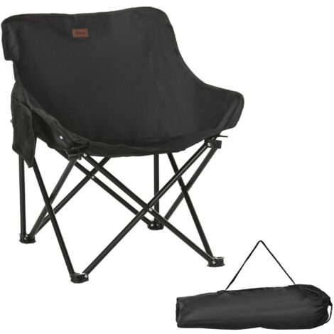 Chaise de camping, chaise de jardin pliante avec poche latérale, pieds en acier, fauteuil pliant avec sac de transport pour piscine, plage, Oxford, noir (1/5)