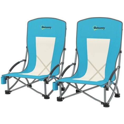 Ensemble de 2 chaises de camping pliantes avec porte-gobelet, dossier en filet et sac de transport. Chaise de pêche pliante, chaise de jardin pour la plage et le jardin, supportant jusqu'à 120 kg. (1/5)