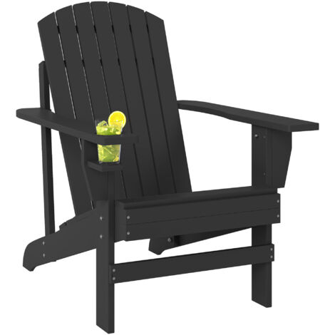 Chaise de jardin Adirondack avec porte-gobelet, chaise longue de jardin ou de balcon, en bois massif noir, 72 x 95 x 93 cm (1/5)