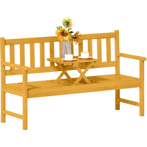 Banc de jardin deux places en bois, résistant aux intempéries, avec dossier et accoudoirs, capacité de poids 320 kg, dimensions 149 x 56,5 x 89 cm, en teck. (1/5)