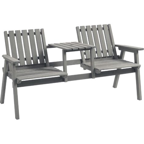 Ensemble de jardin Outsunny comprenant une table, un banc et deux chaises, avec trous pour parasol, en bois massif gris, dimensions : 152 x 70 x 83 cm. (1/5)