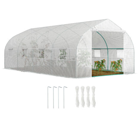 Serre maraîchère de 6 x 3 x 2 mètres avec 8 fenêtres et une porte à enroulement, fabriquée en acier et en polypropylène, et respectueuse de l'environnement. (1/5)