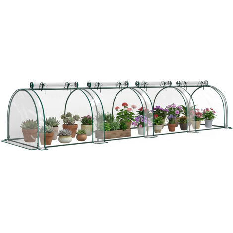 Serre tunnel en PVC à structure en acier étanche et résistante aux UV, avec 4 portes à charnières, dimensions 395x100x80 cm. (1/5)