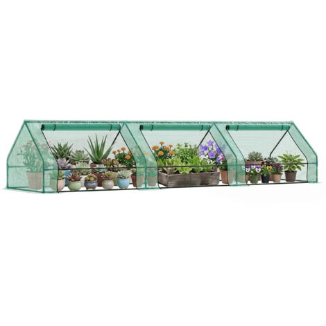 Mini serre étanche pour plantes avec 3 entrées enroulables, en acier et PE, 400x100x80 cm, verte. (1/5)