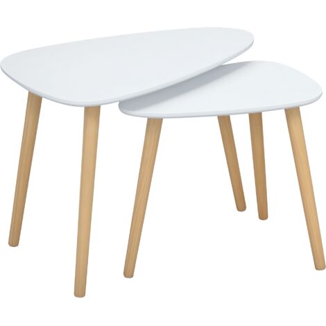 Ensemble de 2 tables d'appoint gigognes blanches, idéales pour salon, chambre et bureau. Dimensions : 59,5x39,5x45 cm et 44,5x28,5x40 cm. Design pratique et gain de place. (1/5)