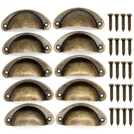 Stoex – Lot de 10 poignées de tiroir rétro en métal laiton antique 81x35mm – Entraxe 66mm – Pour armoires et tiroirs – Installation facile