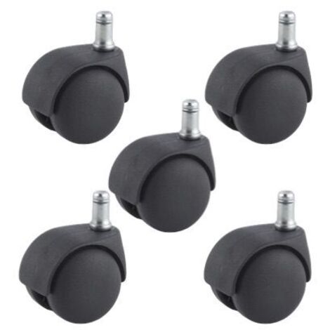2Gt Roues Et Roulettes – Lot de 5 roulettes pivotantes jumelées 50 mm – Charge maximale 160 kg – Tige lisse Ø11 x 22 mm – Compatible fauteuils en plastique noir