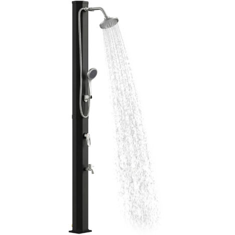 Douche solaire de jardin de 35 litres avec fonction antigel, pommeau de douche effet pluie rotatif, robinet et raccord pour tuyau d'arrosage. (1/5)