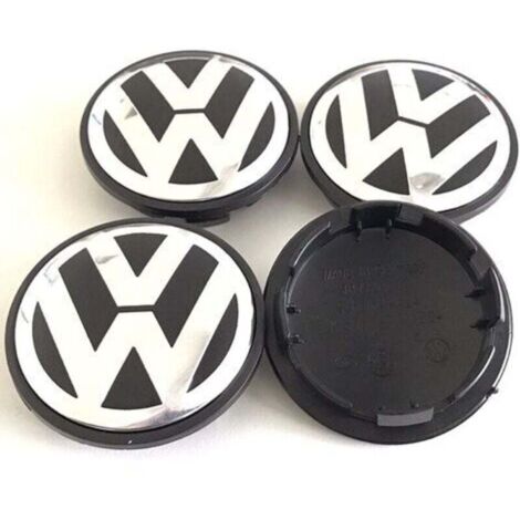 Debuns – Cache-moyeux pour Volkswagen 65mm – Lot de 4 – Noir/Chrome – PC+ABS – Protection contre poussière et débris - 3B7601171