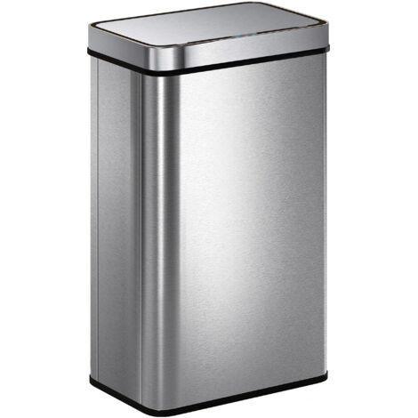 Poubelle de cuisine automatique en acier inoxydable argenté, de 60 litres, à capteur et couvercle à fermeture douce. (1/5)