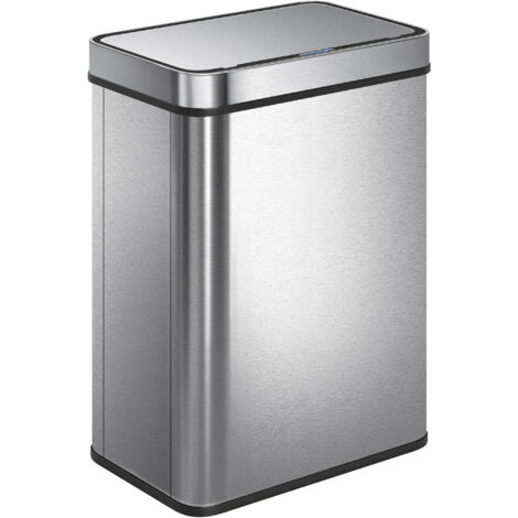 Poubelle de cuisine automatique en acier inoxydable argenté, 50 litres, à capteur et couvercle à fermeture douce. (1/5)