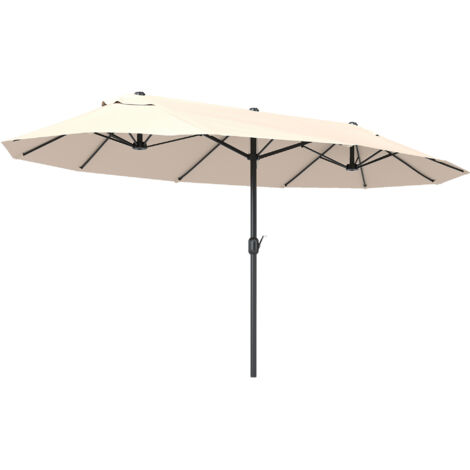 Parasol XXL à manivelle, résistant au vent et à la pluie, dimensions 455 cm x 270 cm x 240 cm, toile en acier, matériau en fibre de polyester, beige. (1/5)