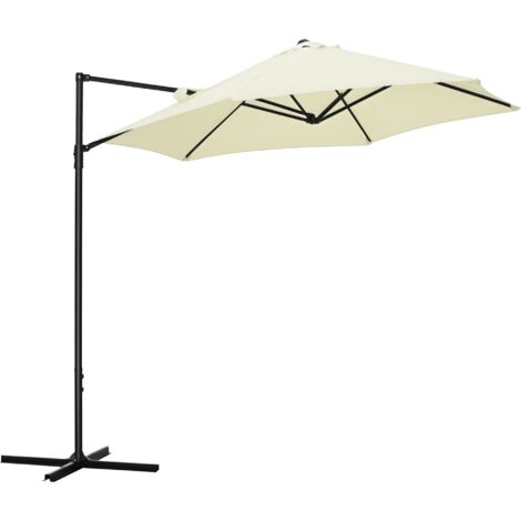 Parasol de jardin déporté de 2,6 x 2,5 mètres, rotation à 360°, avec manivelle, beige. (1/5)